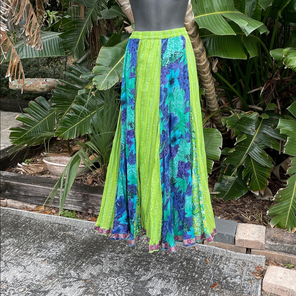 metallic, striped and floral and paisley, matchstick gauze skirt - Picture 3 of 8